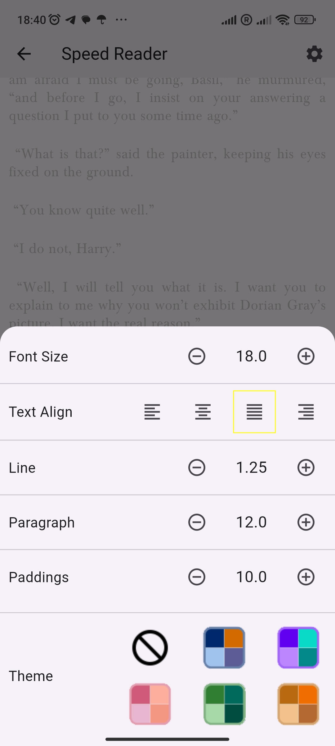 Speed reading screenshot